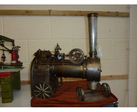 A LARGE SCALE MODEL OF A LIVE STEAM MOBILE BOILER/STEAM ENGINE, not tested, kit or scratchbuilt, no makers markings, of steel