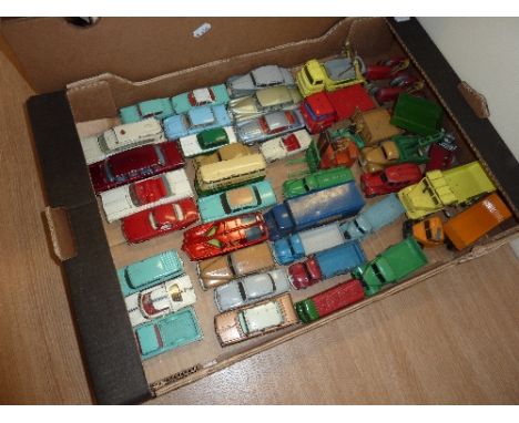 A QUANTITY OF UNBOXED AND ASSORTED PLAYWORN DINKY TOYS, majority are British and American vehicles from the 1950's and 1960's