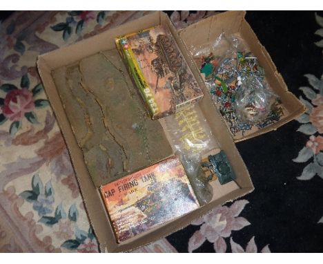 A BOXED MARX PLASTIC BATTERY OPERATED CAP FIRING TANK, a quantity of unboxed and assorted plastic Knight and Gladiator figure