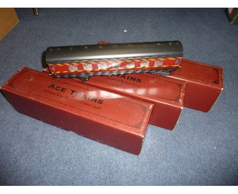 THREE BOXED ACE TRAINS TINPLATE O GAUGE L.M.S. CORRIDOR COACHES, 1st/3rd No.4195, 3rd No.4195 and 3rd/Brake No.26133, lithogr