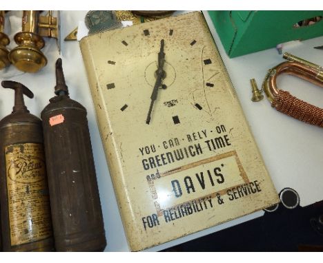 SMITH SECTRIC ENAMELLED TIN ADVERTISING CLOCK, inscribed 'You Can Rely On Greenwich Time and Davis' for reliability and servi