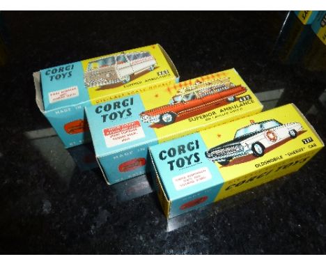 THREE BOXED CORGI TOYS EMERGENCY SERVICES VEHICLES, Commer Ambulance, No.463, Cadillac Superior Ambulance, No.437 and Oldsmob
