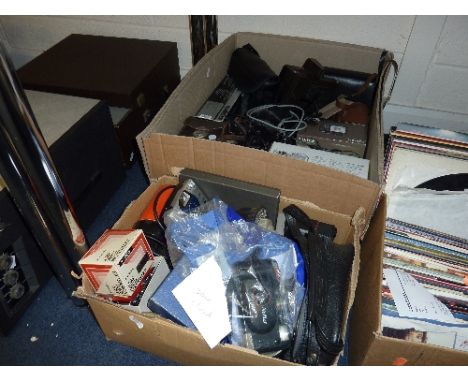TWO BOXES OF CAMERA EQUIPMENT, including Olympus, Fuji Film, Polaroid etc (parcel)