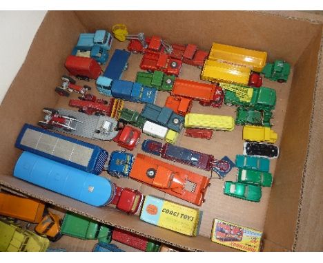 A QUANTITY OF MAINLY UNBOXED AND ASSORTED PLAYWORN DIECAST VEHICLES, to include boxed Corgi Toys Chipperfields Circus Karrier