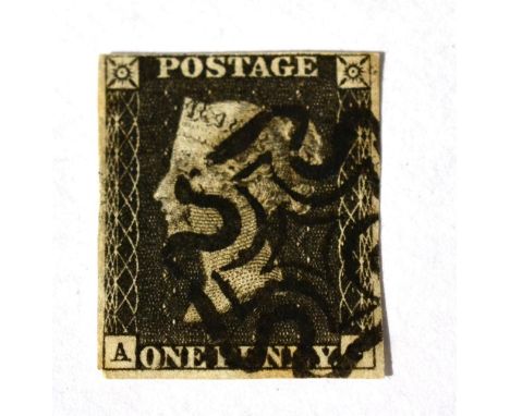 Great Britain. 1840 1d Black A-O. Four margins, used with a fine black Maltese Cross
