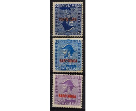 Cook Islands - Rarotonga. 1926 to 1928 New Zealand issued overprinted 2s deep blue with inverted watermark. Plus 2s light blu