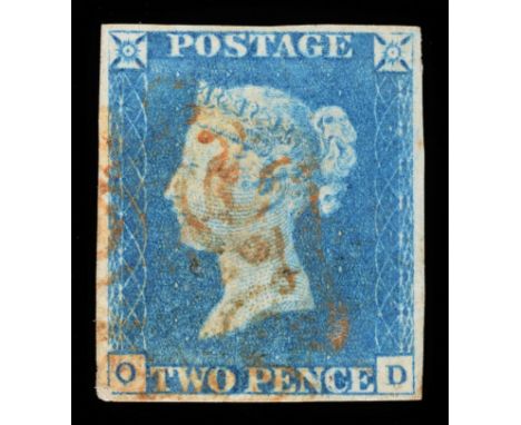 Great Britain. 1840 2d Deep Full Blue O-D. Used with red Maltese Cross