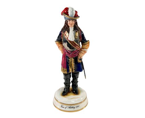 This exceptional Michael Sutty porcelain figurine represents an Officer of the Train of Artillery, circa 1700. Crafted with p