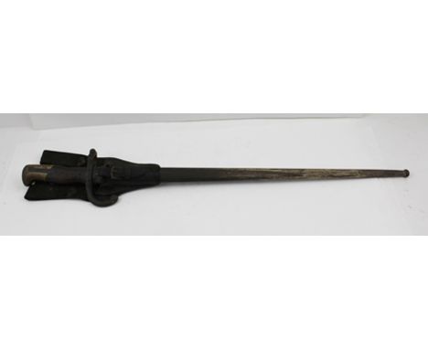 A FRENCH PRE-WWI BAYONET WITH WOOD GRIP, 52cm blade, c.1882 with scabbard and hanger 