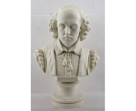 A VICTORIAN COPELAND PARIAN BUST OF WILLIAM SHAKESPEARE, after the Sculptor R. Monti, published March 1864, incised inscripti