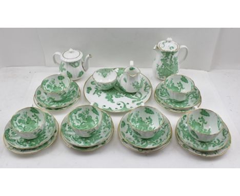 A ROYAL WORCESTER PART TEA SERVICE FOR SIX, green dragon printed design, comprising; serving plate, 6 tea plates, 6 saucers, 