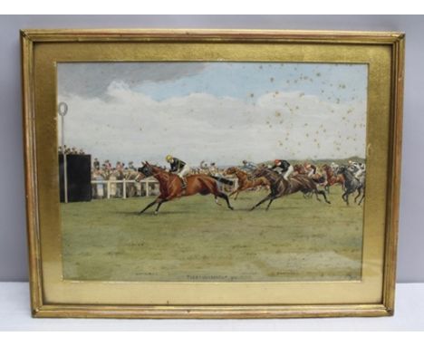 ISAAC J CULLIN (OP.1881-1920) The Stewards Cup, 1921, titled with the first, second and third horses home, watercolour, initi