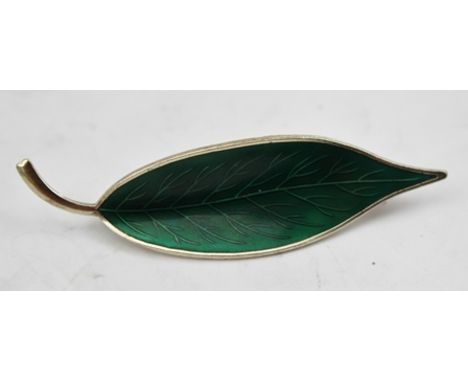 A DANISH SILVER AND ENAMEL BROOCH, modelled as a green leaf, 7cm, stamped "A. Ltd. Sterling Denmark" 