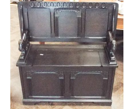 Reproduction oak monks bench with lion brackets 