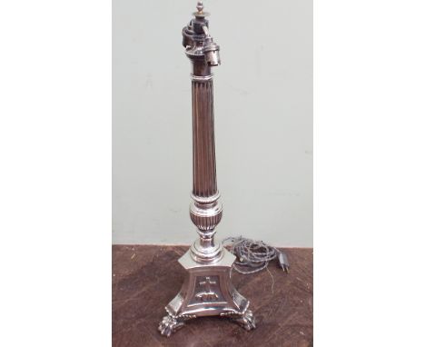 Heavy Corinthian column plated table lamp standing on paw feet 27" high 