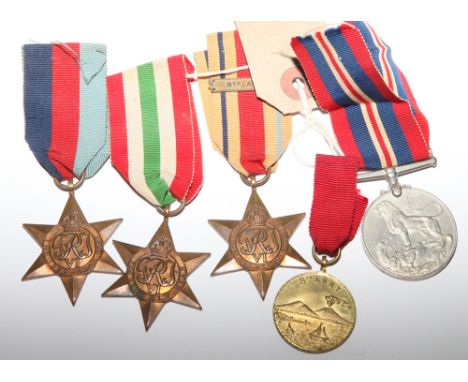 Group of five second world war medals to include the 39 45 Star, Africa Star, Italy Star, war medal and the 8th army medal fo