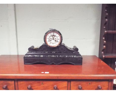 Large Victorian marble mantel clock with striking movement appx 22" wide x 13" tall 