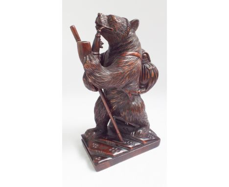 Black Forest style bear smoking a pipe ornament 12" high