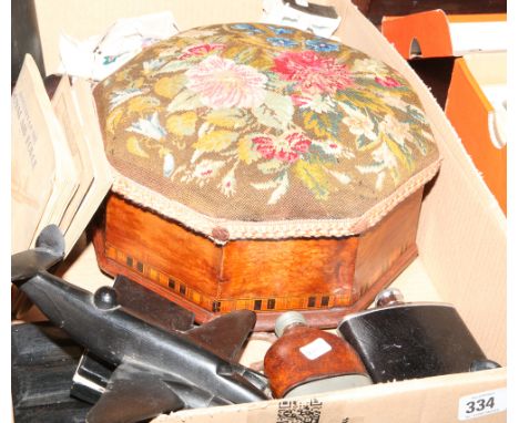 Victorian footstool, hip flask, fairing, artist boxes, model aeroplane etc. 