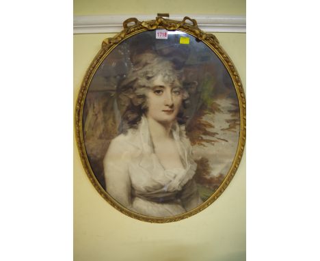 A gilt frame oval print of an 18th century lady,&nbsp;58.5 x 47cm. 