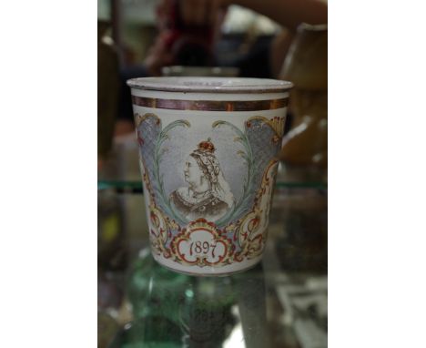 A Victoria Diamond Jubilee enamel beaker,&nbsp;10cm high.&nbsp; 