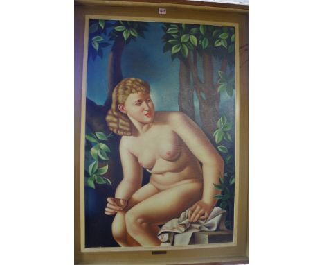 S Ferrini,Êseated female nude in a landscape, signed and dated 1953, oil on canvas, 89 x 59cm. 