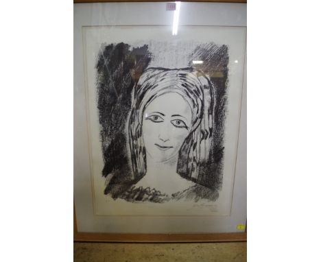 Albert Houthuesen,&nbsp;a head and shoulders portrait of a young lady, signed in pencil, artist's proof print, 66 x 50cm. 