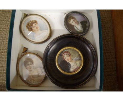 Four various portrait miniatures,&nbsp;to include one in silver frame.&nbsp; 