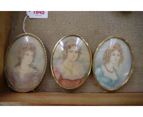 Three various half length portrait miniatures of ladies,&nbsp;largest 10.3 x 7.6cm. 