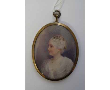 English School,&nbsp;bust length portrait miniature of an Edwardian lady, 8 x 6.3cm oval. 