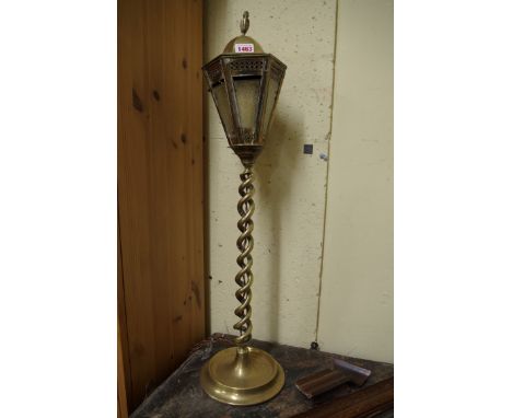 An unusual brass lantern form table lamp,&nbsp;total height 69.5cm. 