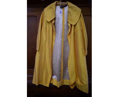 A vintage pale yellow slub silk swing coat, labelled 'G Palloni, Firenze'; together with a silk dress and coat; and two other