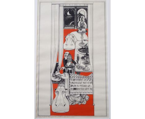 •ALISDAIR GRAY (Scottish b. 1934) THE HIPPOPOTAMUS Lithograph, inscribed 'Happy Last Birthday to Winnie from Alisdair 1977' r