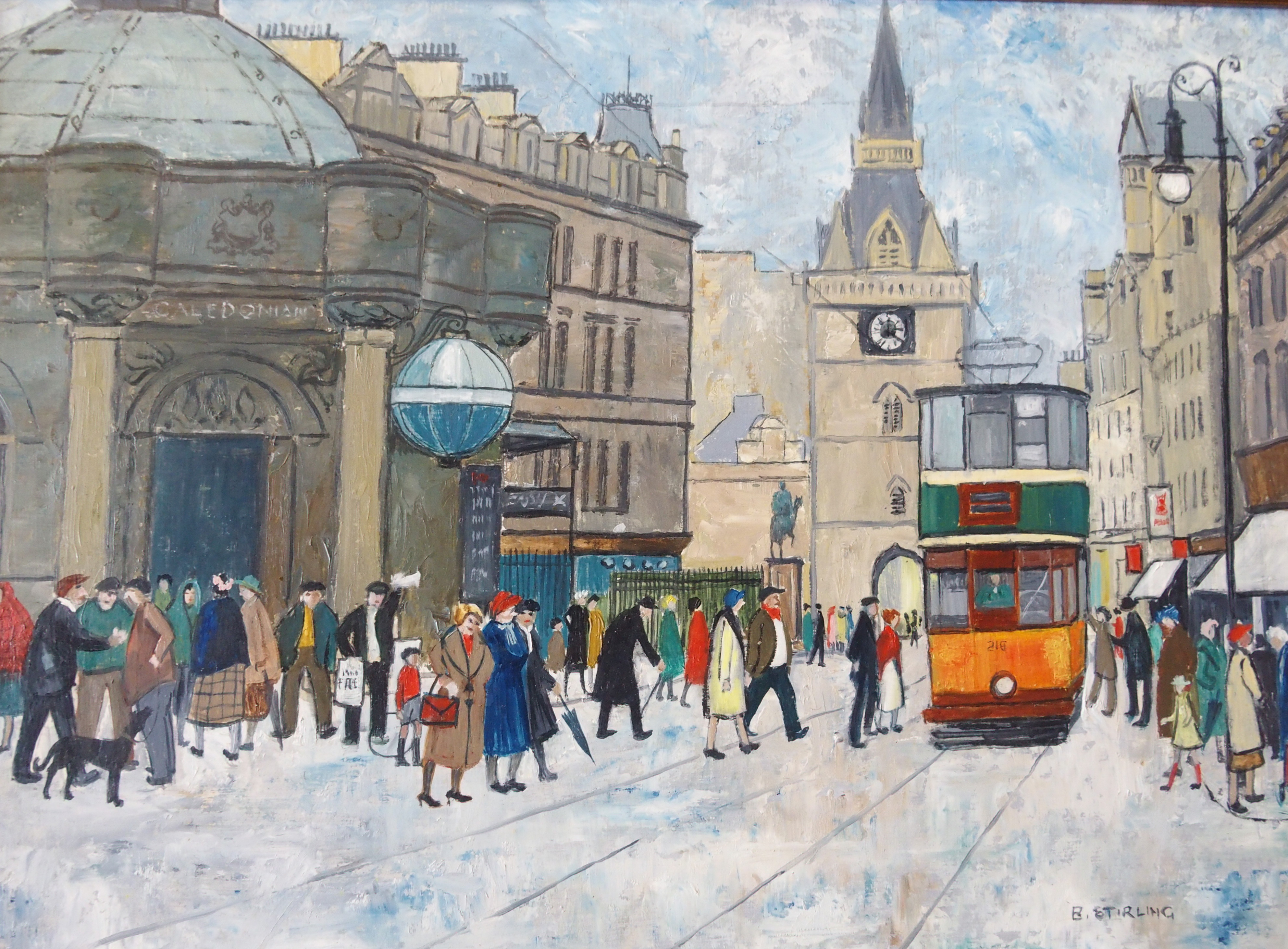 •BETTY M STIRLING (Scottish Fl. 1965) TRONGATE TRAM Oil On Board ...