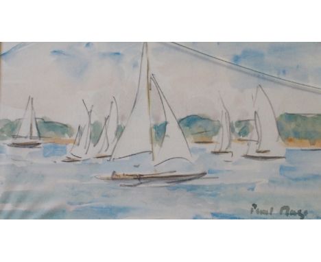 •PAUL MAZE (French/British 1887 - 1979) A YACHTING REGATTA Watercolour and pencil, signed, 11 x 20cm (4 1/2 x 8")