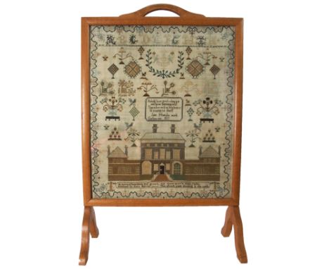 A George III Sampler - "Jane Hannahs Work Garliestwn (sic) 1811" with an image of Galloway House, Garlieston with "at morn it