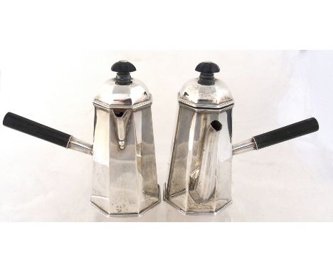 A silver two-piece cafe au lait set by Harrison Bros. Howson (George Howson), Sheffield marks, rubbed date letter of tapering