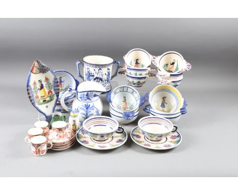 Twelve Quimper two-handle bowls, various designs, other Quimper, a two-handle loving up and other ceramics 