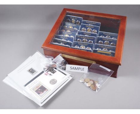 A large collection of British and world coins, a selection of bronzed American president's medallions, in fitted case, first 
