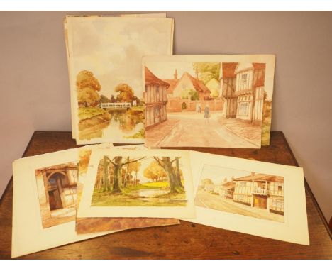 A T R Ellingham collection of watercolour sketches, mostly East Anglian scenes, unframed, (24 works total) 