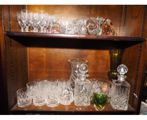 Two sets of six Royal Doulton cut glass pedestal drinking glasses, a pair of Edinburgh Crystal whisky tumblers, other drinkin