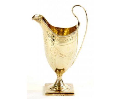 A GEORGE III SILVER HELMET SHAPED CREAM JUG  15.5cm h,  by maker GG, probably George Gray, London 1794, 3ozs 10dwts ++Slightl