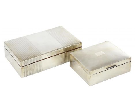 TWO SILVER CIGARETTE BOXES  engine turned, cedar lined, 11 and 16cm w, by different makers, London and Birmingham, 1933 and 1