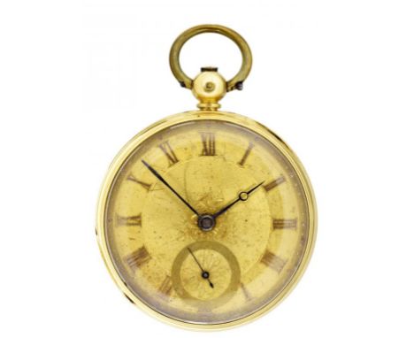 AN 18CT GOLD LEVER WATCH, THOMAS COXON, NOTTINGHAM  No5667 with engine turned gold dial,  engine turned case, 4.7cm diam, cas