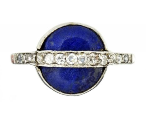 AN ART DECO DIAMOND AND LAPIS LAZULI RING, C1940  in white gold, 4.5g, size K ½ ++An attractive ring with slight wear, most n