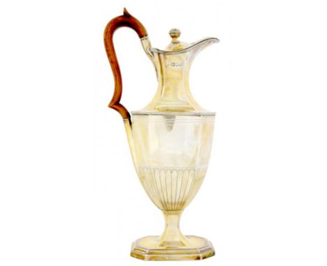 AN EDWARD VII SILVER NEO CLASSICAL STYLE HOT WATER JUG  pearwood handle, 31cm h, by Harrison Bros & Howson, London 1901, 18oz