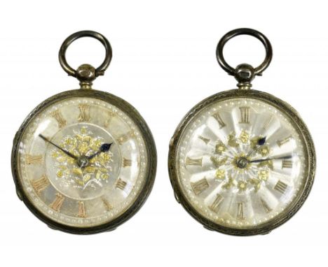 TWO SIMILAR SILVER LEVER WATCHES, E R GILL NOTTINGHAM  Nos 2266 and 2267 with silver dial in engraved and engine turned case,