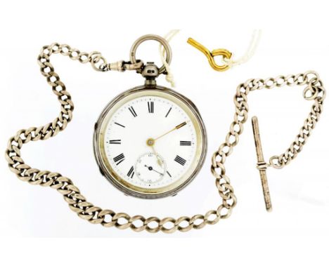 A SILVER LEVER WATCH, J E JACKSON, NOTTINGHAM No 91410 with enamel dial in engine turned case, 5.2cm diam, case maker Samuel 