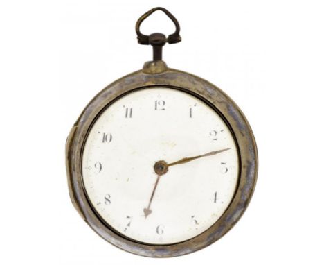 A SILVER PAIR CASED VERGE WATCH, HARRINGTON LIVERPOOL  No 747, with enamel dial, 4.7cm diam, case maker's  mark poorly struck