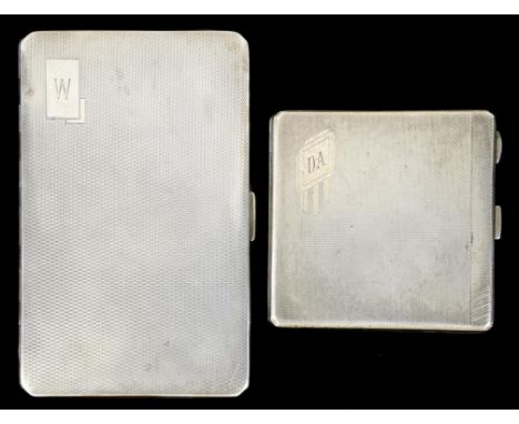 TWO SILVER CIGARETTE CASES  engine turned, 8 and 14cm w, both Birmingham, one by W Neale Ltd, 1933, the other,  marks rubbed,